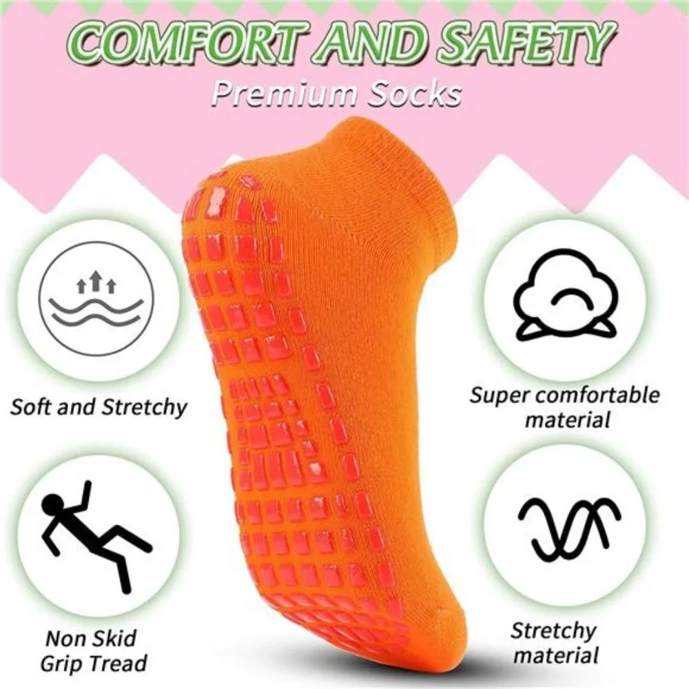 12 Pairs Non Slip Yoga Socks with Grips Anti-Skid Sticky Grippers Socks